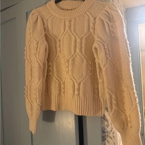 Marled Cream Sweater with Pearl Accents